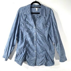 2/$35 Style & Co Chambray Pearl Snap Ruched Shirt